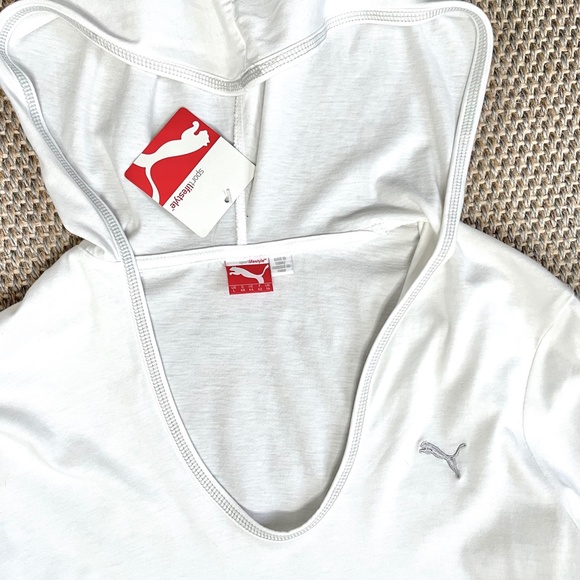 Puma White Workout Hoodie Long Sleeve T Shirt - Picture 2 of 4